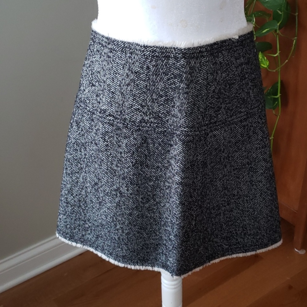 Black & White Herringbone Wool Skirt